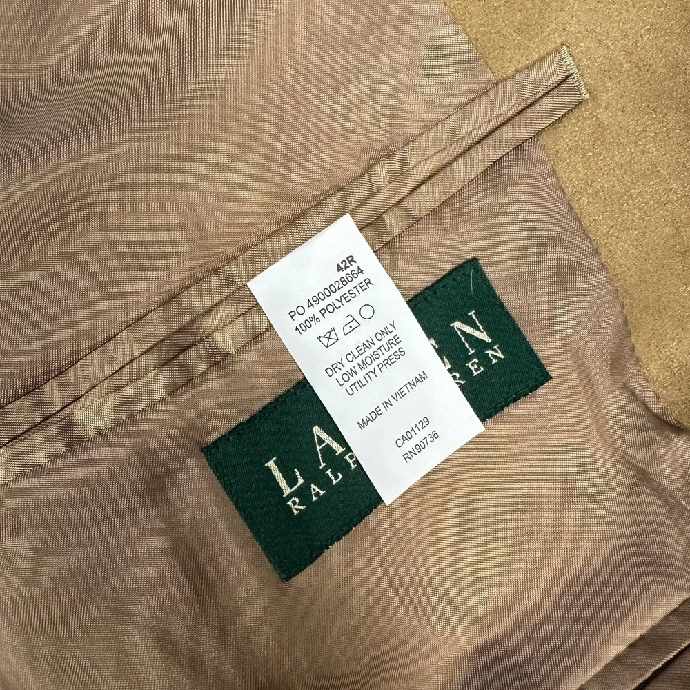 Lauren Ralph Lauren Mens 42R Tan Faux Suede Blazer Sport Coat 2 Button Jacket